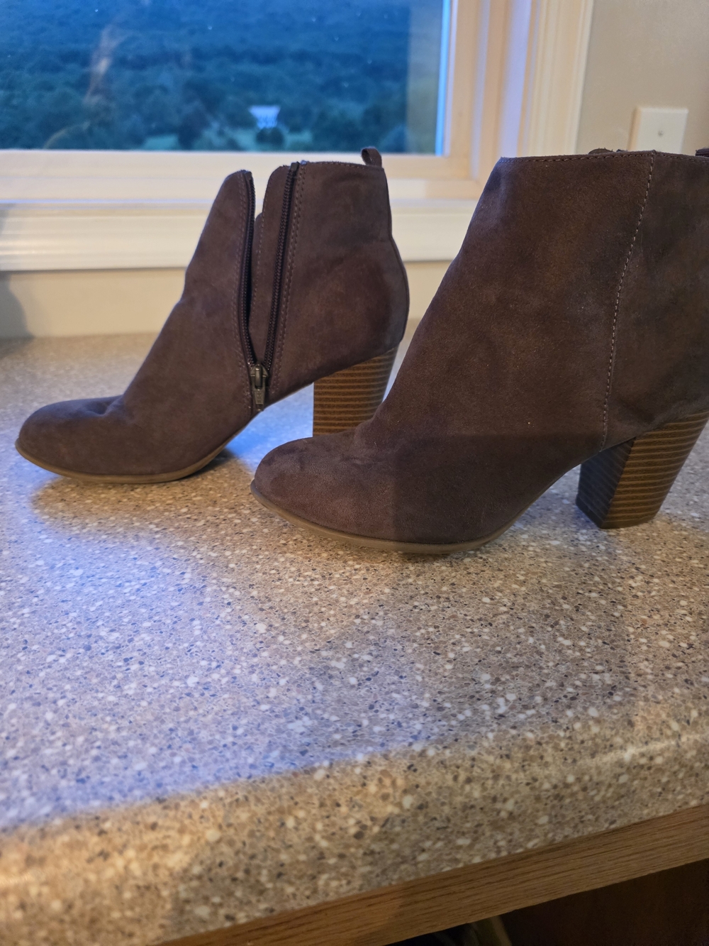 GAP Brown Suede Ankle Booties with Stacked Heel